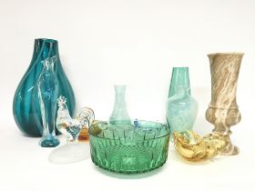 A collection of cut glass including vases, dishes