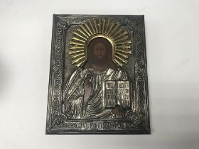 A brass and silver icon. Approx 18.5cm x 23cm.