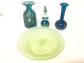 A collection of Mdina glass and a glass bowl. Post