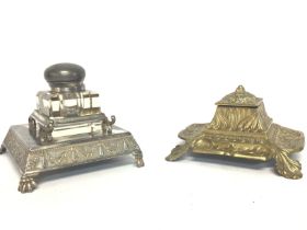 Inkwells including Silver plate and brass. 12 & 9c