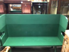 A green plank settle Modern bench in a green oil paint, Sue Skeen the new craftsman