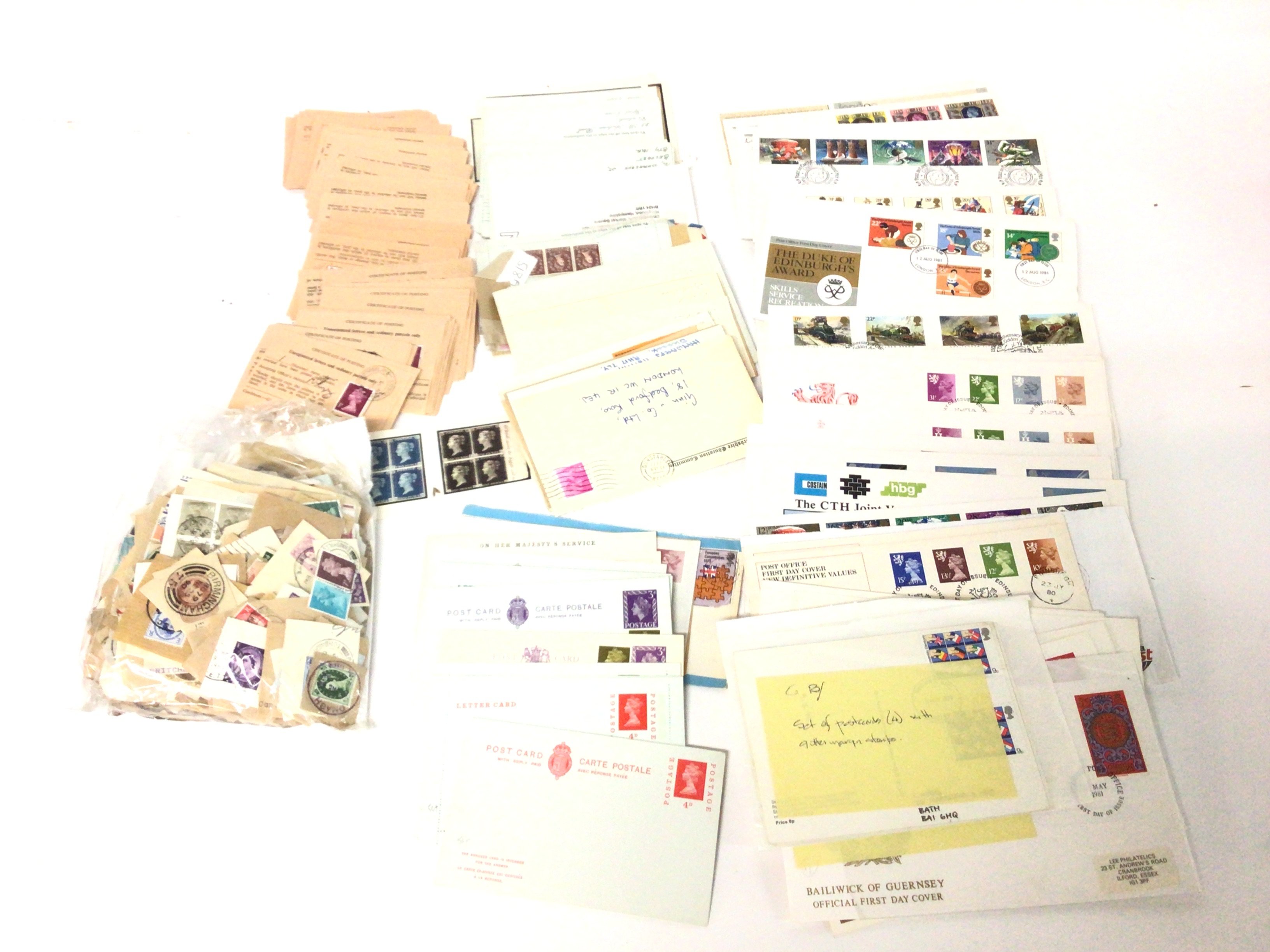 A collection of various stamps and certificates of