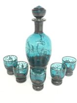 Art Deco blue glass liquor set, postage cat D- NO