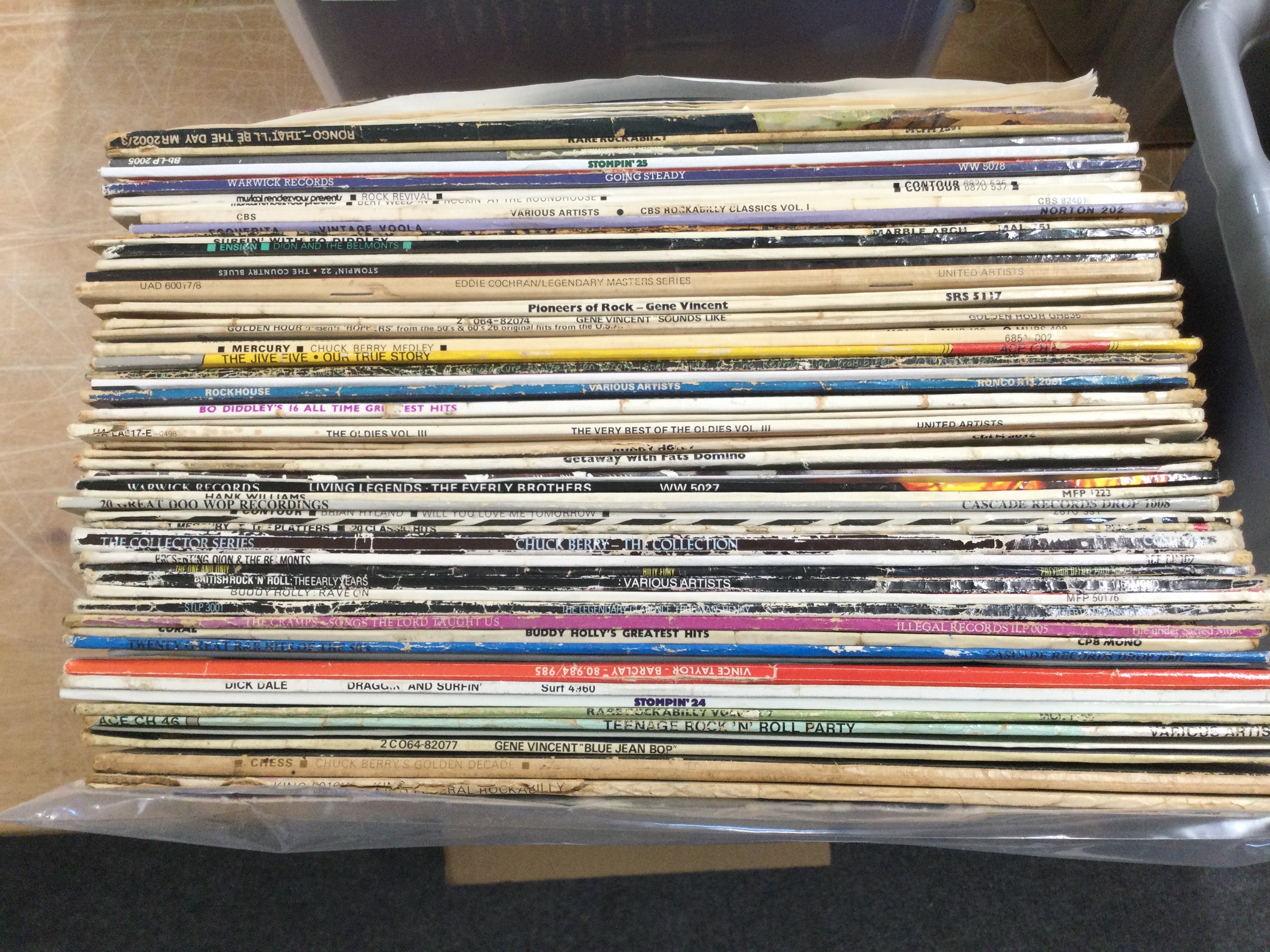 A box of rock n roll and rockabilly LPs by various