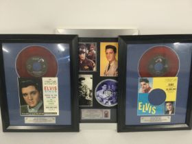 Two framed and glazed coloured vinyl Elvis Presley