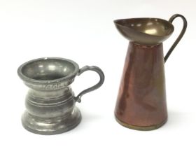 Vintage miniature pewter drinking vessel with a br