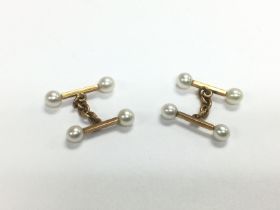 A pair of 9ct gold bar brooch and pearl cufflinks,