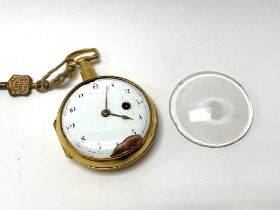 An early yellow metal cased pocket watch, movement