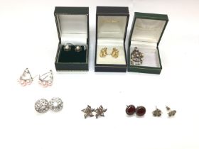 A collection of eight pairs of various earrings. P