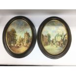 A pair of oval framed oil on board paintings by MJ