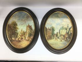A pair of oval framed oil on board paintings by MJ