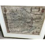 A 18 th century framed map of Essex .54 x 44 cm