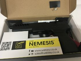 A boxed Webley Nemesis .22 Air Pistol CO2 with ins