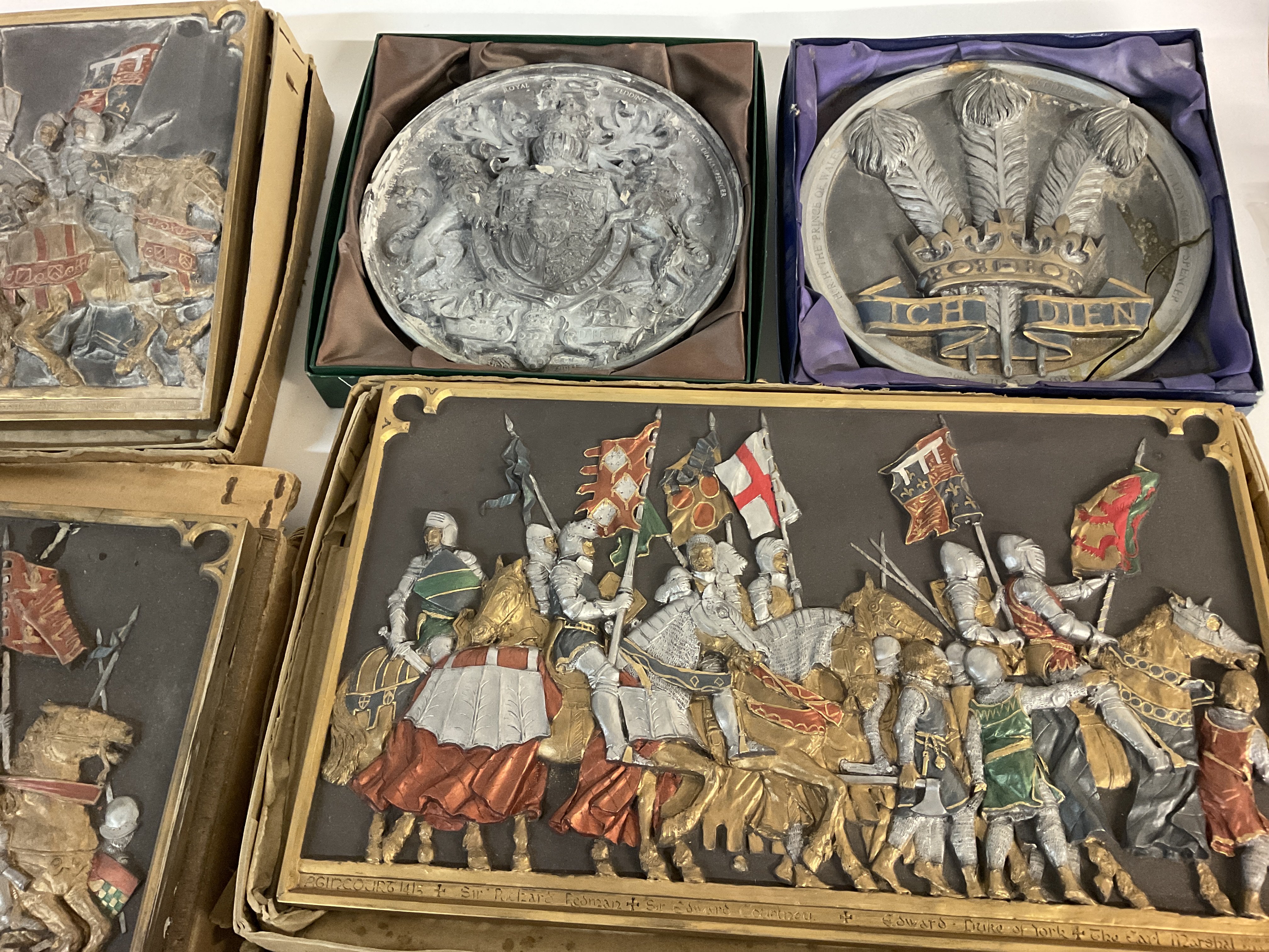 A collection of 8 vintage plaques including Marcus design knights jousting ones. Postage D - Image 3 of 7