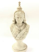 A Reconstituted Resin Queen Victoria bust, restoration as shown. 40cm tall Approx. Postage