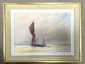 A Vic Ellis framed oil on canvas painting of a sailing boat, local interest.