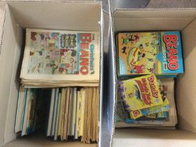 Two boxes of Beano and Dandy comics and annuals. Shipping category D.