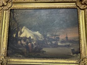 A 19th century Dutch oil landscape view framed painting. Approximately 62 by 52cm. Unsigned. Postage