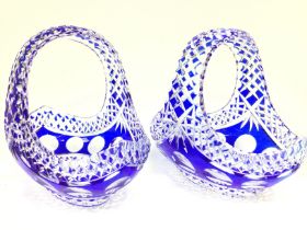 A pair of blue cut glass baskets , postage categor