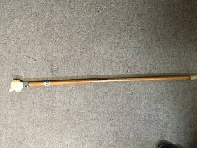 A 1930s or earlier walking stick with a carved ivo