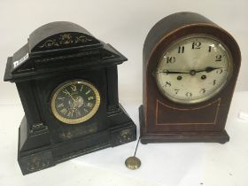 A Victorian black slate Mantel clock dial With JW