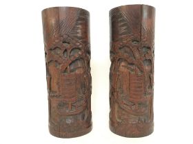 A pair of bamboo brush pots ,26cm tall postage cat