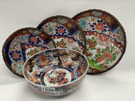 A Japanese Imari porcelain bowl with under-glazed