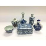 Six small blue and white ceramic items comprising