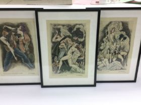 Three framed and glazed Art Deco prints, signed in pencil by the artist. Each measuring approx