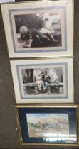 Framed french prints and an original watercolour o