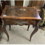 A small french quarter veneered sewing table with ormolu mounts. (No key)