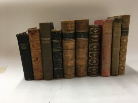 A collection of antique leather bound books includ