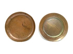 2 early Middle Eastern copper dishes, 22.5cm/ 21.8