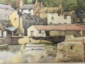 A framed watercolour Cornish view of Polperro by G