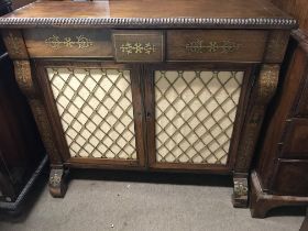 A Recency rosewood side cabinet brass inlaid with