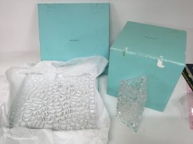 A Boxed Tiffany & Co glass dish and a matching gla