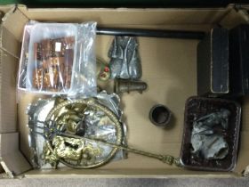A collection of items including brass, dominos etc