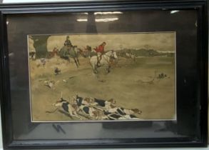 A large ebonized and oak framed Cecil Aldin Hunt S