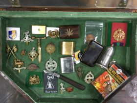 A collection of various vintage military items in