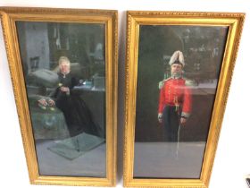 A pair of oil paintings of an officer and his lady