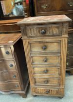 A french marble topped pot cabinet, 92cm x 42cm.