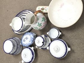 A Collection of unmarked blue and white ceramics i