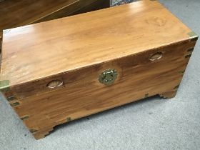 A Camphor wood trunk with applied brass fittings m