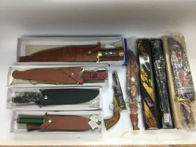 Seven boxed hunting knives and a revolver (8). Shipping category D.