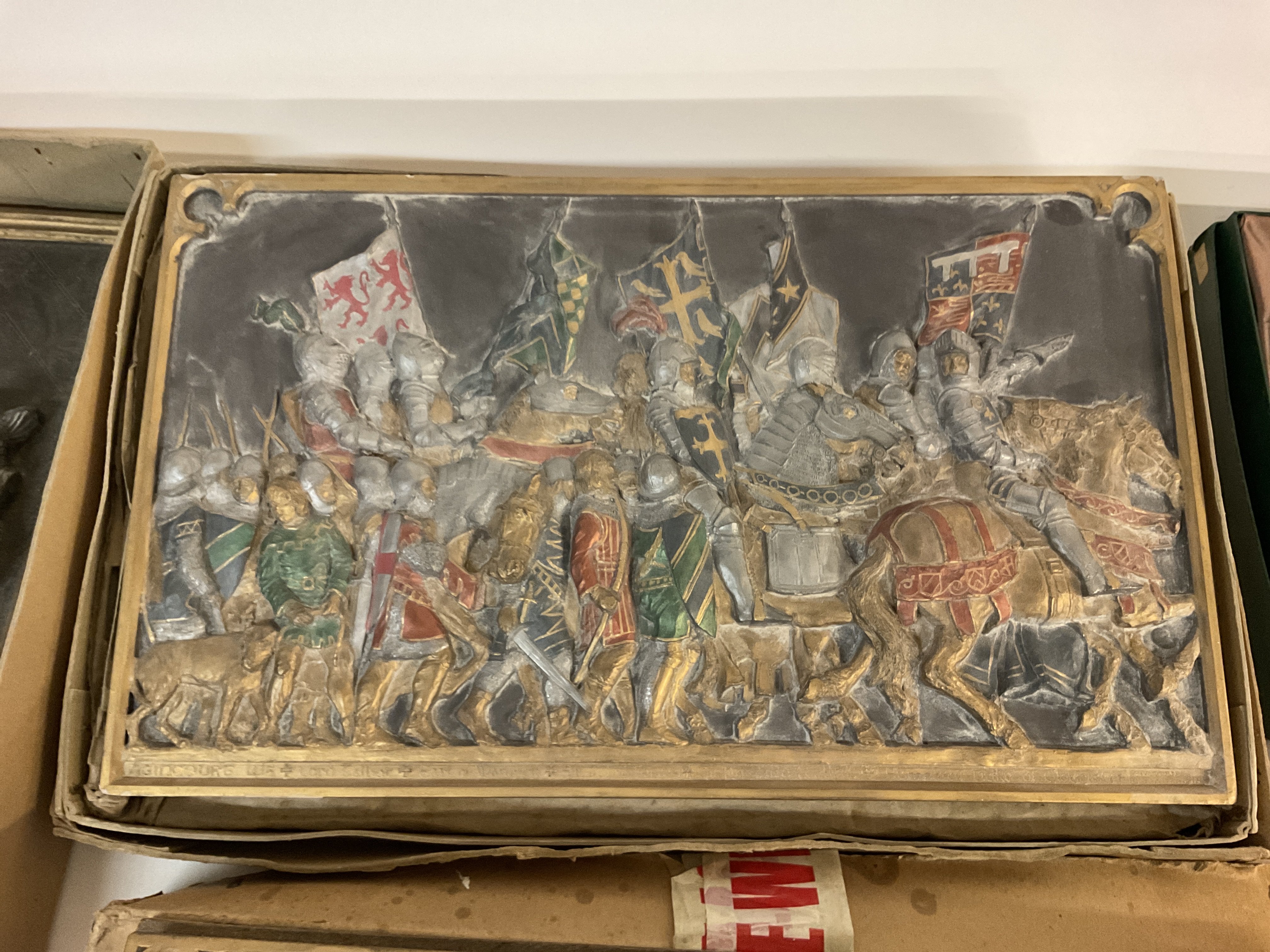 A collection of 8 vintage plaques including Marcus design knights jousting ones. Postage D - Image 5 of 7