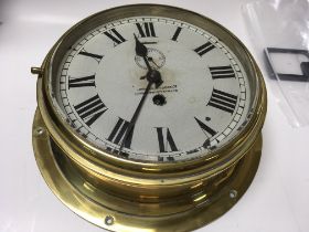 A ships brass cased engine room clock believed to