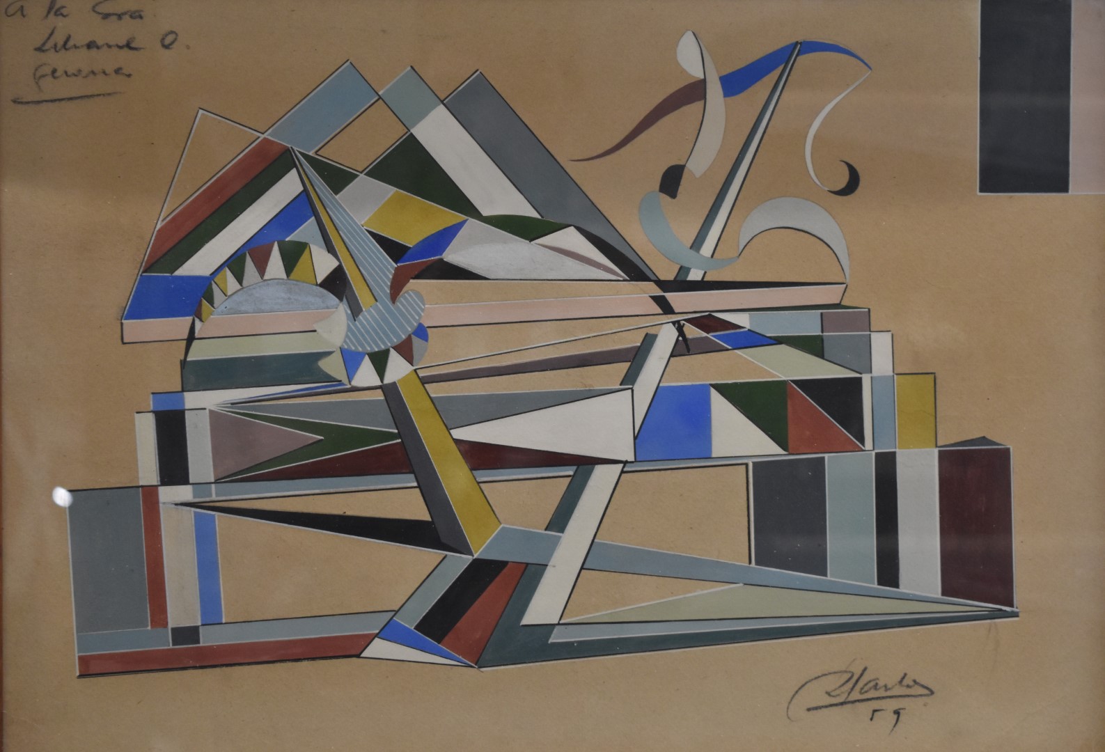 Modernist geometric study, named to top right to Lilian Marie Catherine Clopet, believed by the