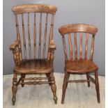 Windsor high back armchair and a further Windsor chair