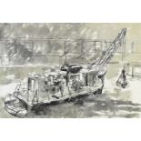 Farrell pen and ink study of a dredger with smaller boat to the back, signed and dated 69 lower