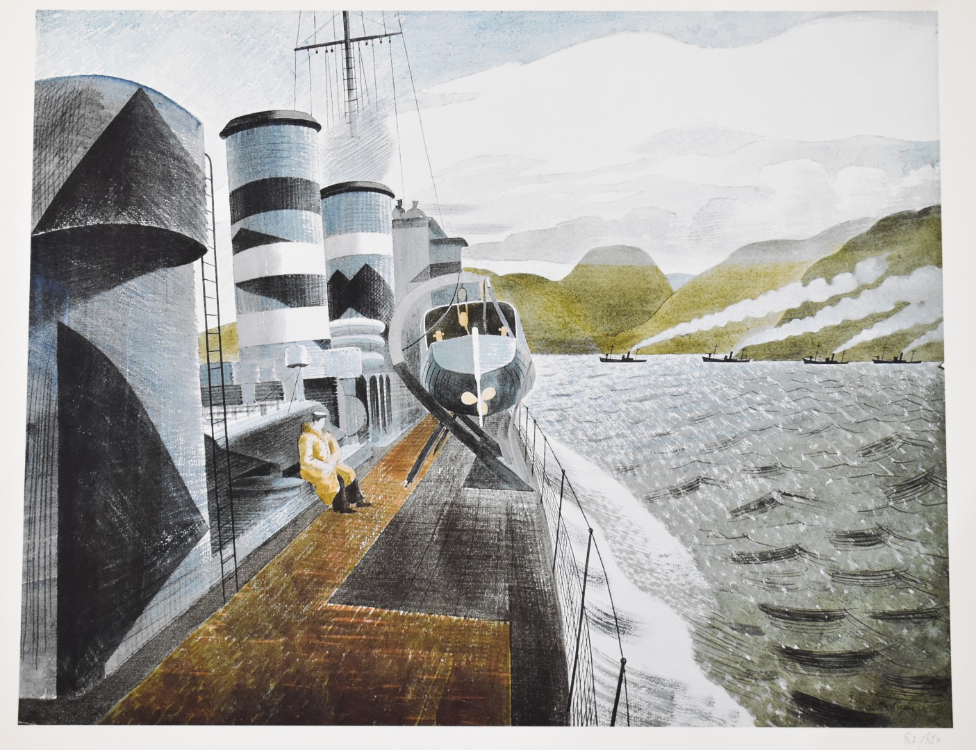Eric Ravilious (1903-1942) limited edition (82/850) print Leaving Scapa Flow, 1940, with Bookroom